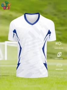 1pc Customized White Children's Soccer Jersey | Personalized Name And Number | Super Breathable And Quick-Dry | Youth And College Training Top | Suitable For Soccer And Volleyball | Simple Streetwear Style | Unisex Sports Gift, Suitable For Halloween, Thanksgiving, Christmas And New Year - White - View 2