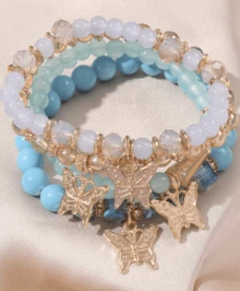 4pcs/Set Bohemian Style Stacked Bracelet Set With Colorful Butterfly Beaded Multi-Layer Bracelets - Màu xanh bạc hà - Xem 3