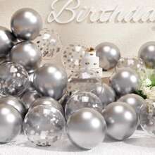 10/20/30 pezzi Set di palloncini in metallo blu/argento/oro/rosso e palloncini coriandoli multicolori, lattex elio, adatti per decorazioni di feste di compleanno e laurea