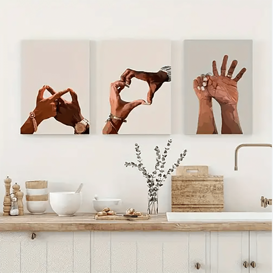 3pcs Black Couple Holding Hands Wall Arts, Canvas Print, Love Posters, Simple Romantic Decoration, Valentine's Day Framed Wall Art For Bedroom, Living Room Or Office