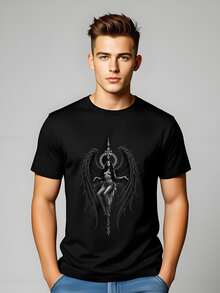 Camiseta con gráfico de alas de obsidiana de ángel oscuro - Camiseta gótica de ángel caído - Negro - Ver 1