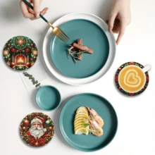 8/6 Pcs Christmas Themed Round Wooden Coasters, Suitable For Beverages, Tea And Coffee Cups, Featuring Simple Santa Claus Patterns, Great For Home And Restaurant Decoration, Essential Holiday Gift Home Decor Christmas Decorations Room Decor - Multicolor - View 10
