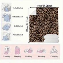 1pc Luxurious Leopard Print Flannel Blanket - Soft, Cozy & Hypoallergenic, Ideal For Sofa, Bed, Office, And Outdoor Use - All-Season Comfort, Bohemian Style, Hand Wash Only, Blanket