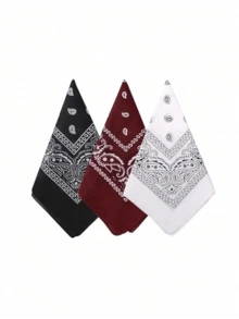 1/2/3 件装棉质佩斯利花纹头巾/口罩/头巾/头饰 - 彩色 - 查看 1