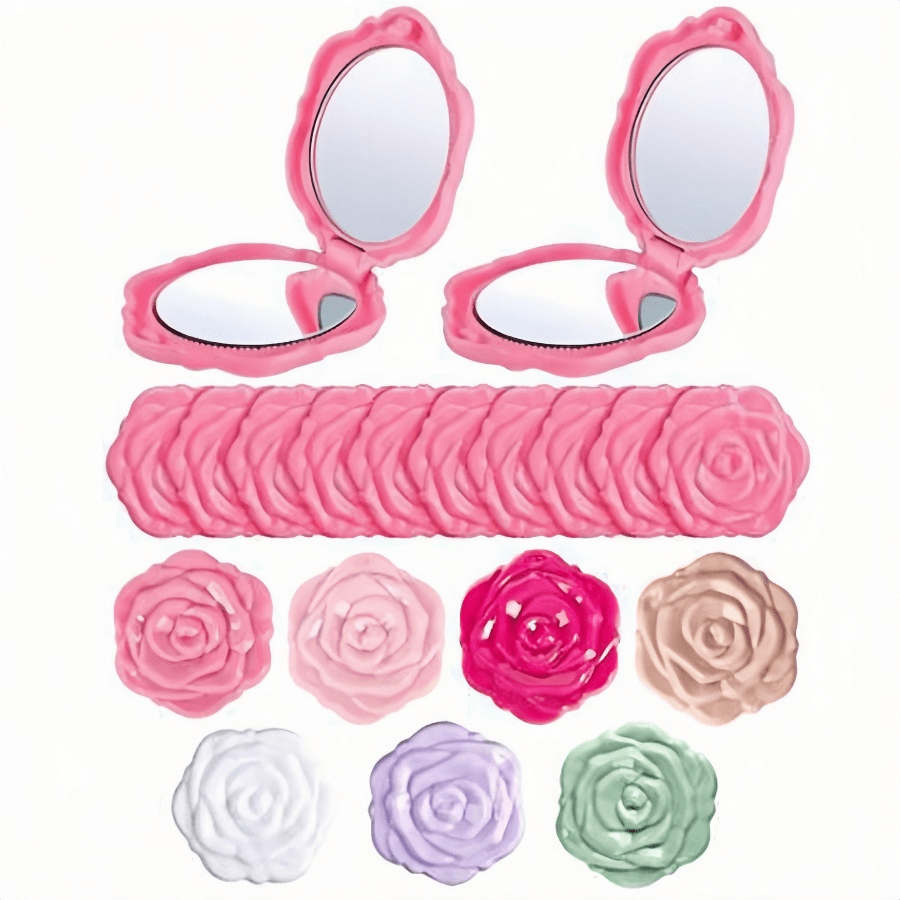 1 peça/5 peças/10 peças/cor aleatória/espelho compacto rosa, mini espelho de maquiagem de viagem de plástico, espelho dobrável portátil, presente de madrinha feito à mão em formato de rosa, para festas de casamento femininas, aniversários