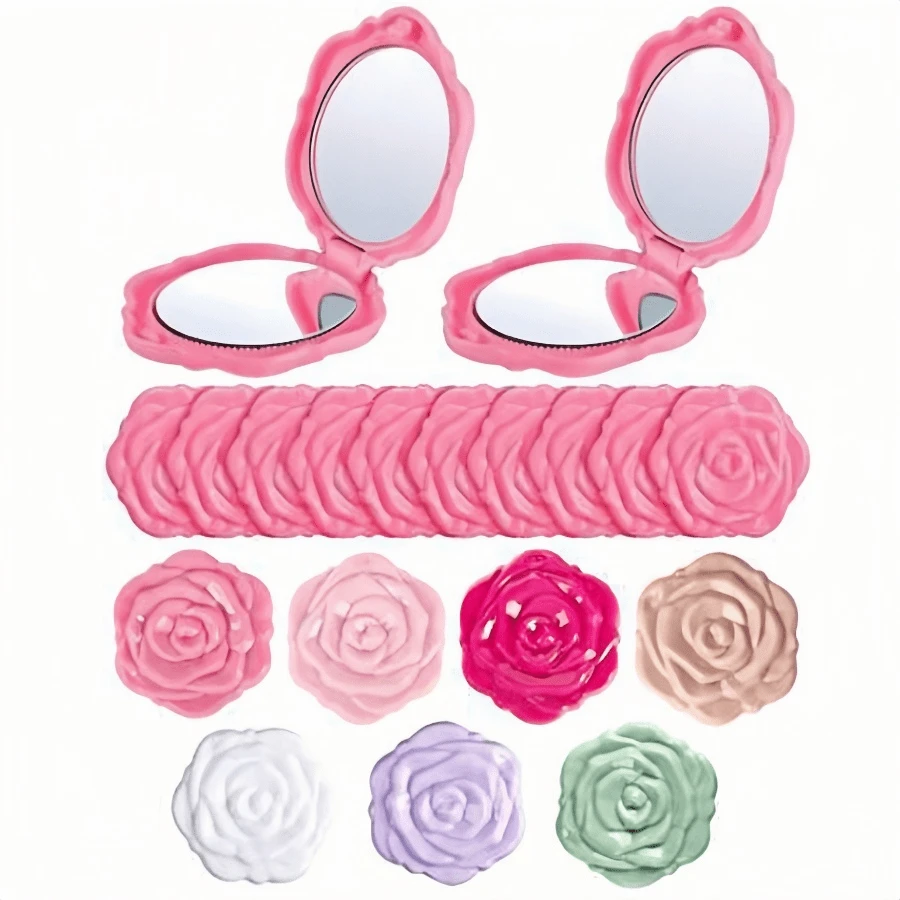 1 peça/5 peças/10 peças/cor aleatória/espelho compacto rosa, mini espelho de maquiagem de viagem de plástico, espelho dobrável portátil, presente de madrinha feito à mão em formato de rosa, para festas de casamento femininas, aniversários