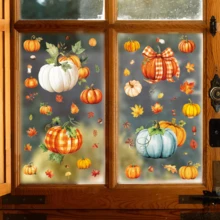 110 piezas/8 hojas Pegatinas de ventana con motivos de acción de gracias y otoño: calabaza, hoja de arce, piña, seta, hoja. Película estática de doble cara, adecuada para decoración del hogar, oficina, fiesta, Acción de Gracias, Halloween, Navidad