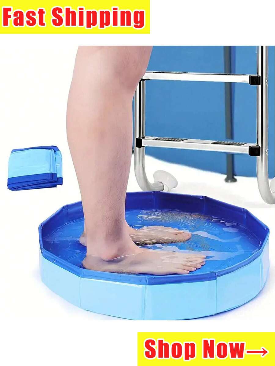 适用于泳池入口的便携式可折叠足浴盆、PVC 复合材料可折叠足浴盆、多组件泳池清洁的必备配件、PVC 宠物浴盆、浴缸、可折叠浴缸、适用于泳池、游泳池、猫砂池的多功能浴缸 - 彩色 - 查看 1