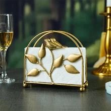 Art Deco Tissue Box - Gold Finish Metal Holder For Coffee Tables & Minibars, Vintage Champagne Rack Style Decor (5-Star Hotel Aesthetic Desk Must Have)