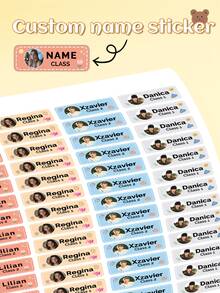 52pcs Customized Photo Class Name Stickers, Personalized Image Label Stickers, Custom Design Of Your Own Image, Waterproof Office Name Labels For Stationery, Water Bottles, Lunch Boxes, Scrapbook, Gift For Him Her, Boyfriend, Mom, Dad, Back To School, Dishwasher - Multicolor - View 9