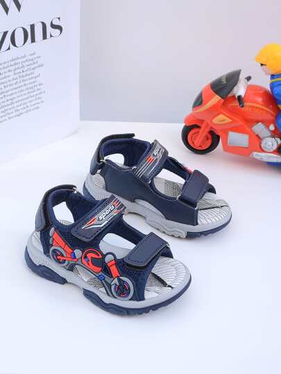 1 Pair Boys Blue Cartoon Fashionable Athletic Sandals, Comfortable Non-Slip Durable Soft Sole Big Kid Beach Sandals With Adjustable Hook And Loop, Lightweight Suitable For Daily Wear And Running, Summer