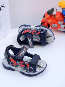 1 双男童蓝色卡通时尚运动凉鞋，舒适防滑耐用软底大童沙滩凉鞋，带可调节钩环，轻便适合日常穿着和跑步，夏季