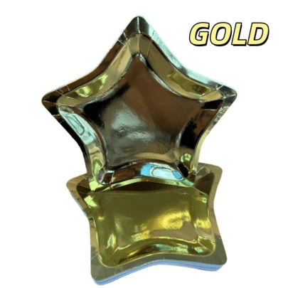 10pcs Christmas & New Year Gold & Silver Five-Pointed Star Disposable Paper Plates, Asymmetric Star Shape, For Birthday Party Decoration