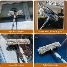 1 Set 2-in-1 Fensterreinigungsbürste und Abzieher, mit ausziehbarem Edelstahlgriff, wiederverwendbarer Abzieherklinge, geeignet für Außen- und Glasreinigung, inklusive mehrerer Komponenten und waschbarem Chenilletuch, 1 Reinigungstuch, ideal für Hochhaus- und Außenglasreinigung