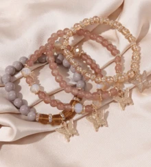4pcs/Set Bohemian Style Stacked Bracelet Set With Colorful Butterfly Beaded Multi-Layer Bracelets - Cà phê - Xem 2