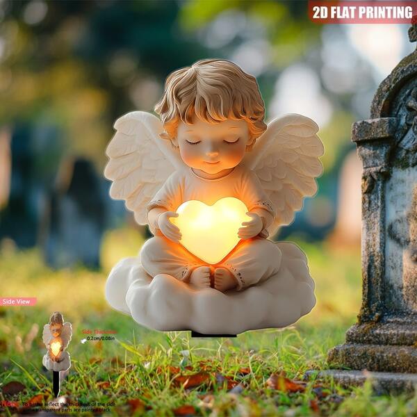 [2D Flat Printed] 1pc, Eternal Light Angel Acrylic Garden Stake, Free-Standing Installation, For Mourning And Gravesite Decor, Outdoor Decor, No Electricity Needed, All Season Use, Memorial Stake | Serene Angel Design | Durable Outdoor Decor, Angel Garden Decor