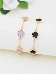 2 件简约金属五叶草花朵手链饰品 适合女孩 - 彩色 - 查看 10