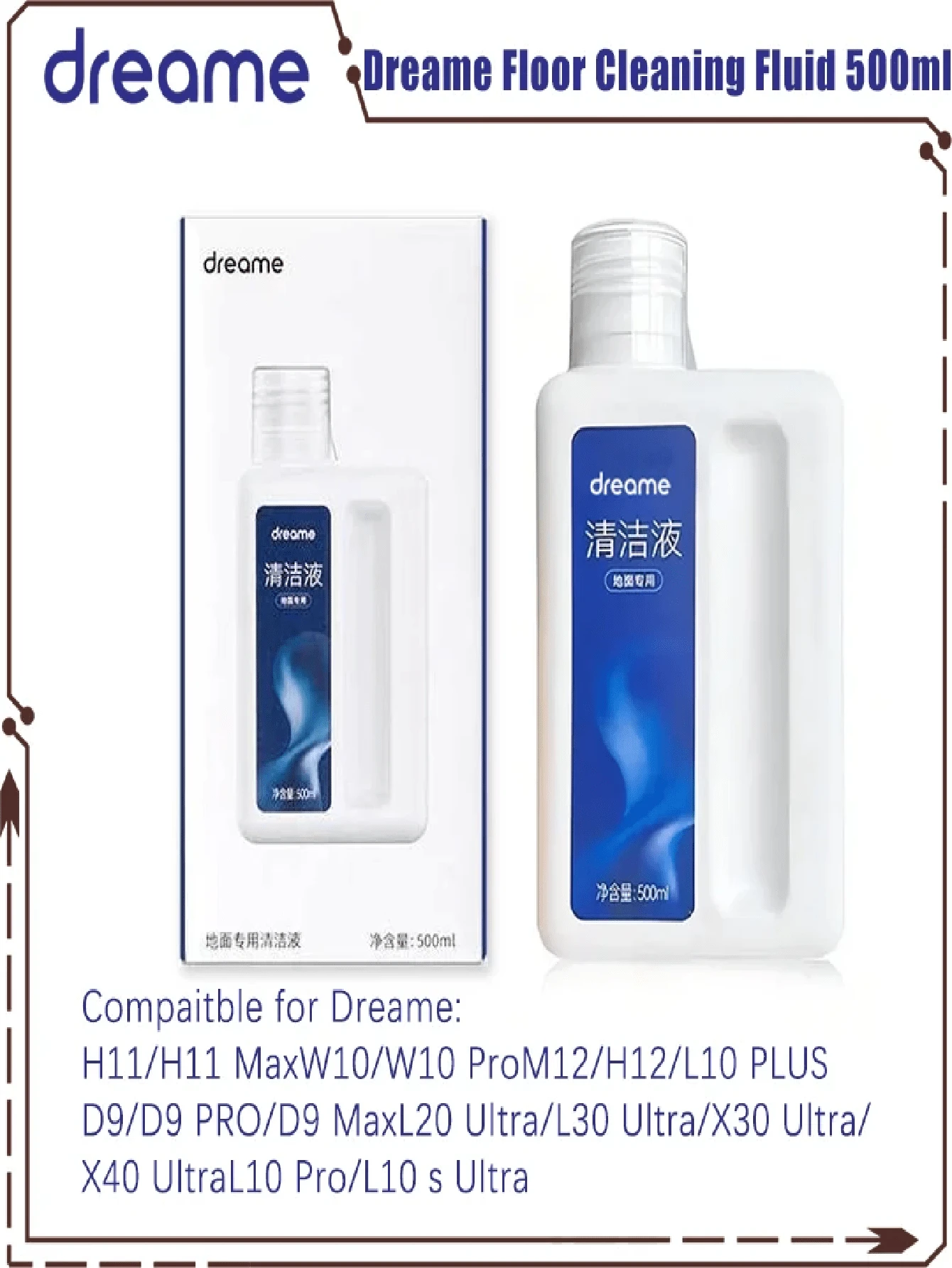 Original Cleaning Liquid For Dreame Robot Vacuum Cleaner Models: D9, D10, L10, D10S, F9, S10+/S10Plus, L10Plus, L10S Ultra, W10S, L20, X20, L30, X30, L40, X40, X50, Mijia Omni Mop B101CN, Omni Mop 2 C102CN, X10+, B101GL, X10plus, S10+, S10plus, S10Plus, B105, 3S B108CN, C101, M30, D102, X20 Pro D102GL, X20 Max D109GL, M30S D103CN, Mova G30 Pro/G30 Ultra, E30 Ultra Parts - Blue - View 1