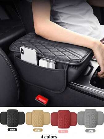 [Upgraded] Car Center Console Cover-Universal Car Interior Accessories With 2 Storage Bags - Premium Nappa Leather Armrest Cover, Scratch & Wear Resistant, Waterproof Car Interior Accessories, Universal For SUV, Sedan, Truck (Black,Beige,Gray,Red)