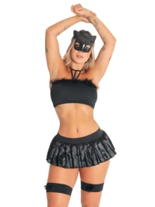 Catwoman Costume  Shop Sexy Sensual Set With Top Skirt Mask - màu đen - Xem 3