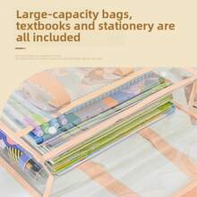 "A4 Waterproof Transparent File Organizer Bag – Portable Multi-Color Document Tote For Back To School, Office & Travel Supplies | Durable School Essentials For Books, Papers & Stationery" - Pink - View 3
