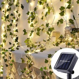 50/100 LED Solar Powered Artificial Ivy Vine Lights, Solar Fairy Lights With 8 Lighting Modes, IP65 Waterproof, Suitable For Outdoor Garden, Wall, Balcony, Fence, Tree, Wedding, Party, Street, Restaurant Decor, Christmas Decor, Home Decoration, Room Decor, LED Lights