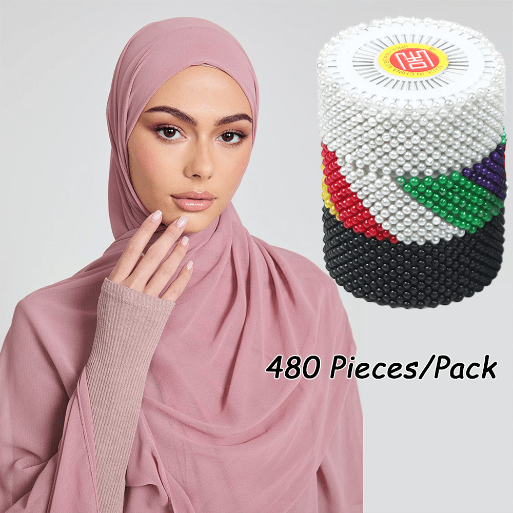 480 Pieces/Pack Multicolor Hijab Clip Muslim Women Scarf Accessories Brooch Sewing Pin Headscarf Pearl Head Safety Pins