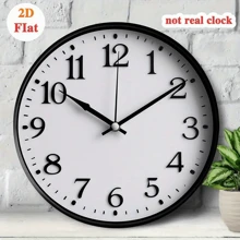 1 Stück 2D flache Wanduhr - weißer Kreis mit schwarzen Ziffern, 2D flaches Design, keine echte Uhr, multifunktionale dekorative Wanduhr für Zuhause, Büro oder Bar, Bürodekoration | minimalistische Wanduhr | detaillierte Produktkennung, zufällige Lochposition