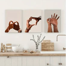 3 piezas de obras de arte de pared de pareja negra tomados de la mano, impresión en lienzo, pósteres de amor, decoración romántica sencilla, arte de pared enmarcado para el Día de San Valentín para el dormitorio, sala de estar u oficina