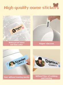 52pcs Customized Photo Class Name Stickers, Personalized Image Label Stickers, Custom Design Of Your Own Image, Waterproof Office Name Labels For Stationery, Water Bottles, Lunch Boxes, Scrapbook, Gift For Him Her, Boyfriend, Mom, Dad, Back To School, Dishwasher - Multicolor - View 4