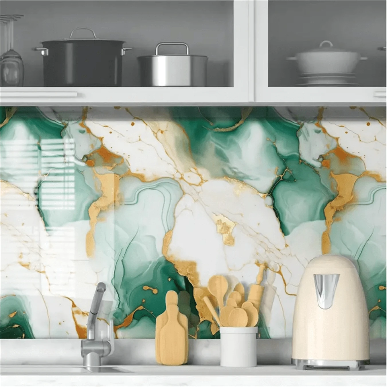1 Roll Marble Pattern Contact Paper, Glossy Vinyl Self-Adhesive Waterproof Countertop Decorative Wallpaper, Removable Granite Backsplash Sticker, Suitable For Home Decor Kitchen Accessories Kitchen Room Decor Wall Decor Wall Paper Wall Stickers Kitchen Decor