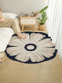 1pc Premium Round Cream Floral Rug, Asymmetrical Shape Carpet For Living Room, Bedroom, Sofa, Coffee Table, Vanity, Soft & Comfortable, Lightweight & Easy To Clean, Home Decor