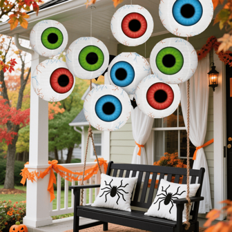 3pcs 10-Inch Halloween Eyeball Paper Lanterns, Red, Green, And Blue, Halloween Theme Decor, Spooky Atmosphere, For Haunted House, Indoor Home Decoration, Outdoor Decor, Battery-Free Halloween Decor Light Home Decor Party Decor Halloween Decoration Room Decor Halloween Garden Decor For Gift Fairy