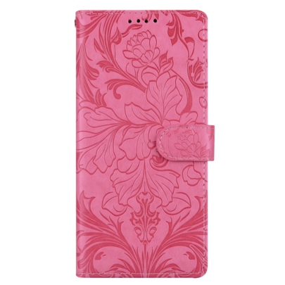 粉色皮革花朵图案PU皮手机钱包翻盖保护套，对折边缘设计，带卡槽和挂绳，为多种手机型号提供全面保护，防水、防震、防摔、防刮擦，春季礼物，国际版，非国内版，妈妈生日礼物