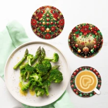 8/6 Pcs Christmas Themed Round Wooden Coasters, Suitable For Beverages, Tea And Coffee Cups, Featuring Simple Santa Claus Patterns, Great For Home And Restaurant Decoration, Essential Holiday Gift Home Decor Christmas Decorations Room Decor - Multicolor - View 11