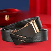 1pc Men's Classic Business Style Leather Belt, Suitable For Daily Work Wear - Black - View 3