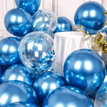 10/20/30 pezzi Set di palloncini in metallo blu/argento/oro/rosso e palloncini coriandoli multicolori, lattex elio, adatti per decorazioni di feste di compleanno e laurea