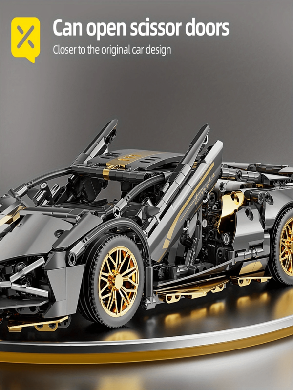 1300pcs Technic Building Blocks Racing Car, Black Golden Sports Car Model City Mechanical Speed Vehicle Supercar, Easy Assembly And Operation, Holiday Gift For Birthday/Christmas/Halloween/Thanksgiving/New Year