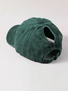 1pc Unisex Y2K Style Solid Color Messy Bun Baseball Cap, Adjustable Size, Breathable Sun Protection, Versatile For Casual Daily Wear - Dark Green - View 12