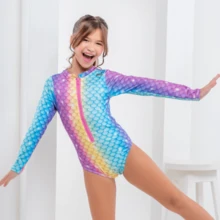 Kids' Long Sleeve UV Solar Swimsuit For Girls With Zipper - 淺灰紫 - 查看 3