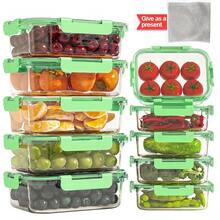 10/2pc Green Glass Food Storage Container Lid, Airtight Glass Meal Preparation Container, Reusable Food Container With Leak-Proof Latch Lid, Suitable For Leftovers, Takeout, Oven, Microwave, Refrigerator, Frozen  Lunch Container - 綠色 - 查看 1