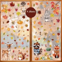 Set de 9 piezas, 115 unidades, grandes calcomanías para ventanas otoñales - Decoración de Acción de Gracias y cosecha, incluye patrones de mascotas, calabaza, hojas de arce y ardilla - Calcomanías de PVC reutilizables con estática para el hogar, tiendas, fiestas, vitrinas de cristal (11.8x7.87 pulgadas), con tema festivo, fácil de aplicar, adecuado para cosecha, Acción de Gracias, Navidad, Halloween y compras