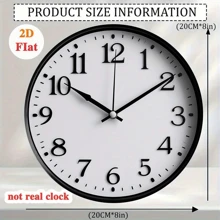 1 Stück 2D flache Wanduhr - weißer Kreis mit schwarzen Ziffern, 2D flaches Design, keine echte Uhr, multifunktionale dekorative Wanduhr für Zuhause, Büro oder Bar, Bürodekoration | minimalistische Wanduhr | detaillierte Produktkennung, zufällige Lochposition