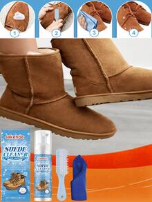 jakehoe 1pc Suede Cleaner - Suede, Nubuck, Leather Cleaning & Care Liquid, Includes Brush & Cloth (100ML) - Deep Cleans Dirt, Stains & Water Marks On Velvet, Leather, Fabric & Canvas Shoes - Multicolor - View 2