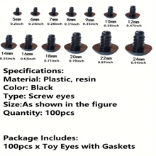 Value Pack 100pcs Black Plastic Threaded Eyes Animal Doll Teddy Bear DIY Craft Doll Accessories 10mm/18mm