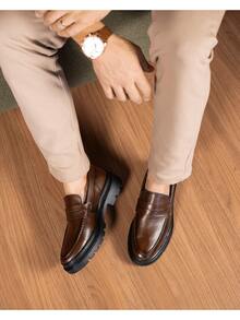 Men's Casual Loafer Shoes Stitched Piettro Work Events Comfortable - 棕色 - 查看 3