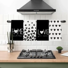 2/4件裝黑色愛心印花廚房抹布，甜美愛心裝飾洗碗布，柔軟可重複使用茶巾，適合情人節居家廚房裝飾 - 彩色 - 查看 7