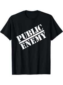 Public Enemy Official Big Logo T-Shirt Cotton Fun Design DIYMen'S Soft Breathable Summer And Comfortable Casual Sports Easter And Father'S Day Gifts, PLUS SIZE, L-5XL - 黑色 - 查看 1
