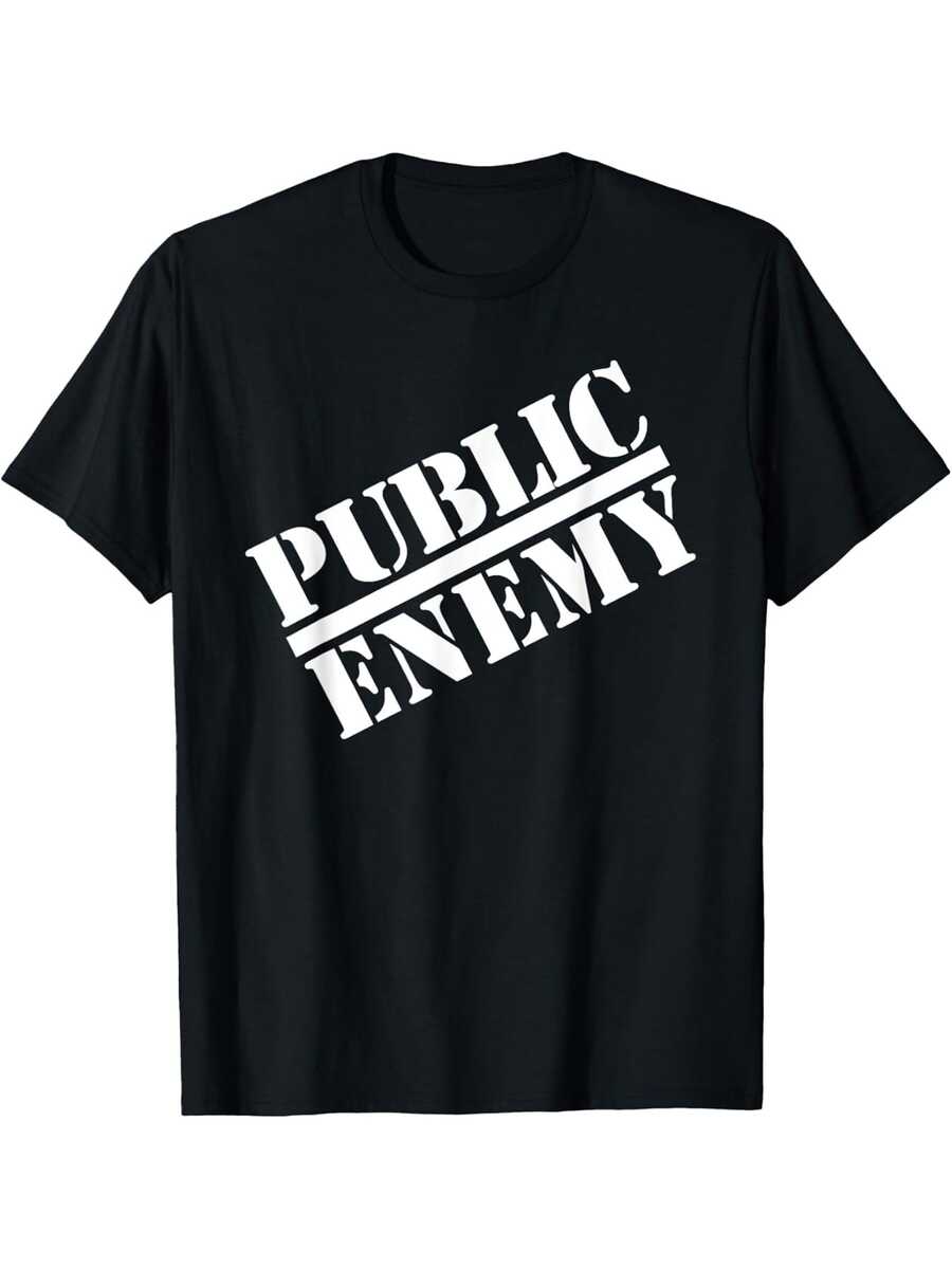 Public Enemy Official Big Logo T-Shirt Cotton Fun Design DIYMen'S Soft Breathable Summer And Comfortable Casual Sports Easter And Father'S Day Gifts, PLUS SIZE, L-5XL - 黑色 - 查看 1