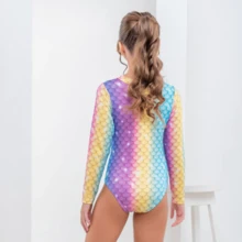 Kids' Long Sleeve UV Solar Swimsuit For Girls With Zipper - 淺灰紫 - 查看 4